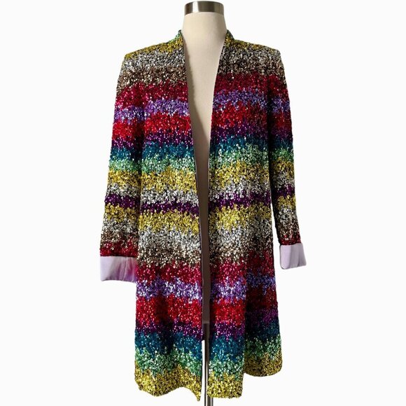 Alice + Olivia Linda Sequin Striped Open Jacket Coat - Picture 14 of 14